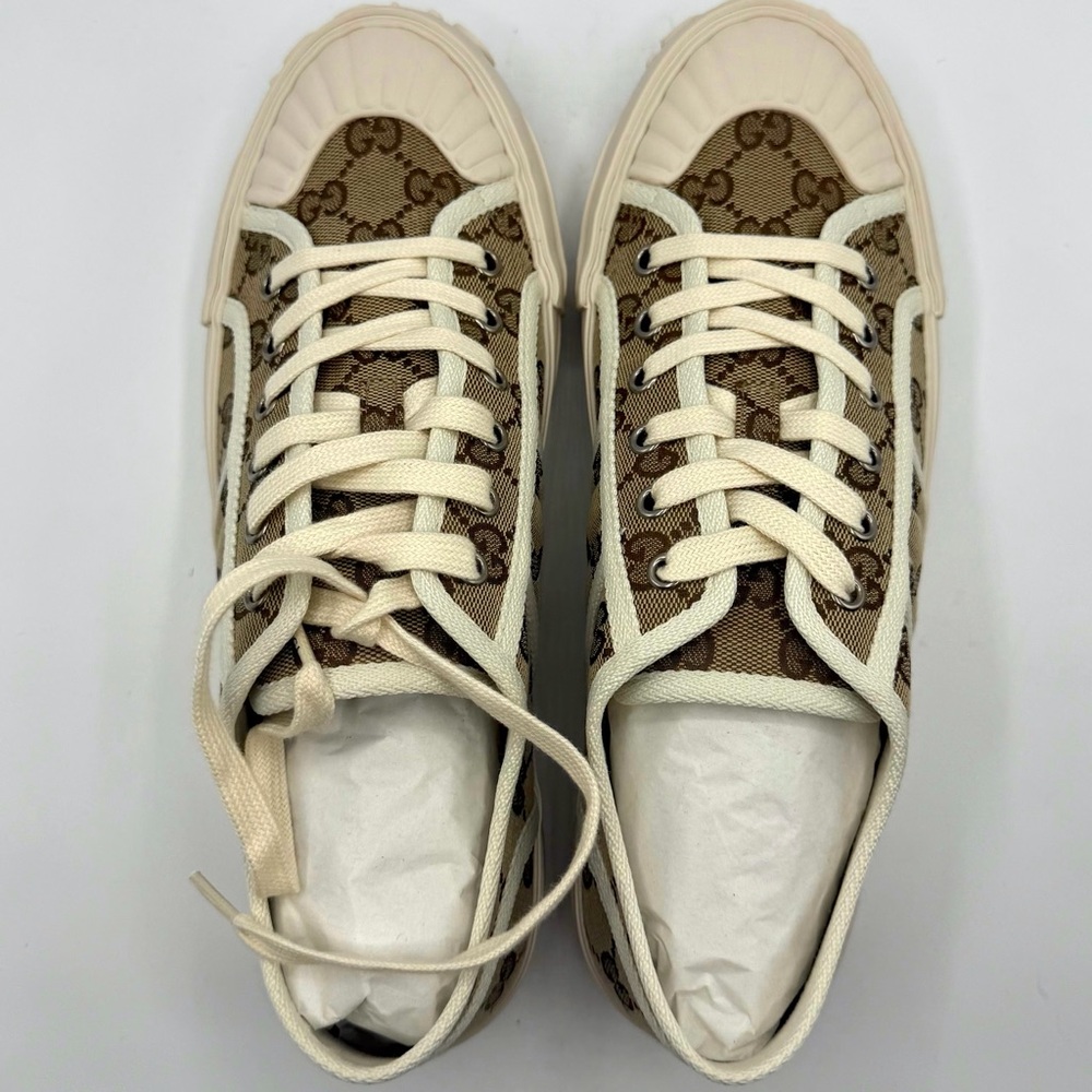 NIB Gucci GG Logo Julia Monogram Beige Canvas Platform Sneakers EU 40